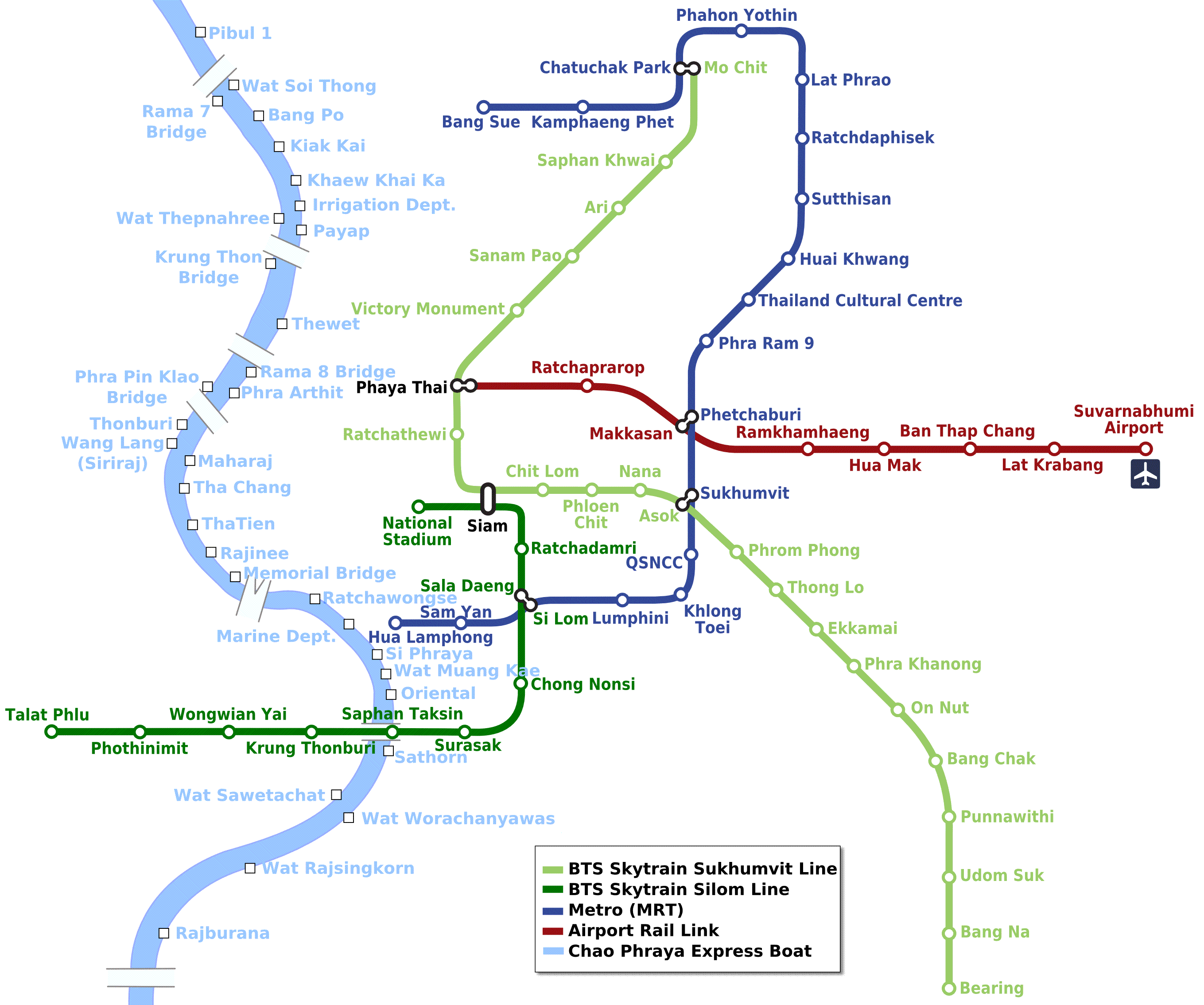 map of public transport system in Bangkok, Thailand